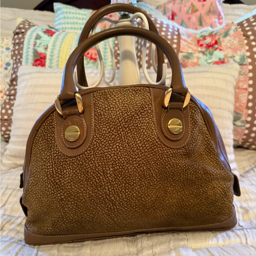 Borbonese Leather Handbag. Excellent condition. Brown with gold hardware.